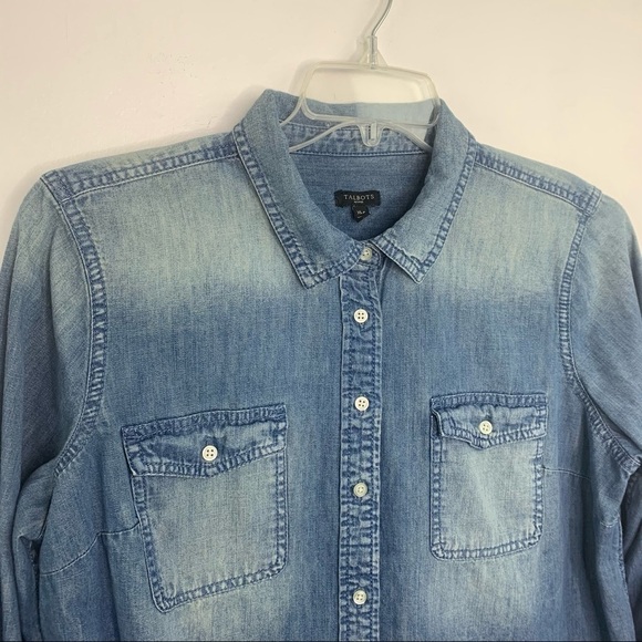 Talbots Denim Button Down Top size XLP roll tab - Picture 9 of 10